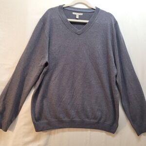 Nordstrom Mens XXL Tall Blue Gray 100% Extra Fine Merino Wool V-Neck Sweater